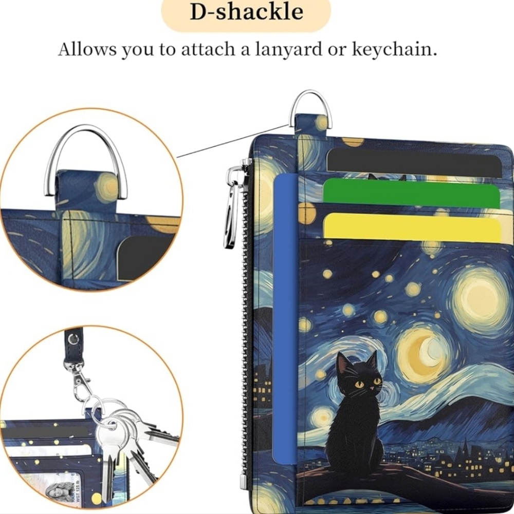 Starry Night Cat Wallet with D-Shackle